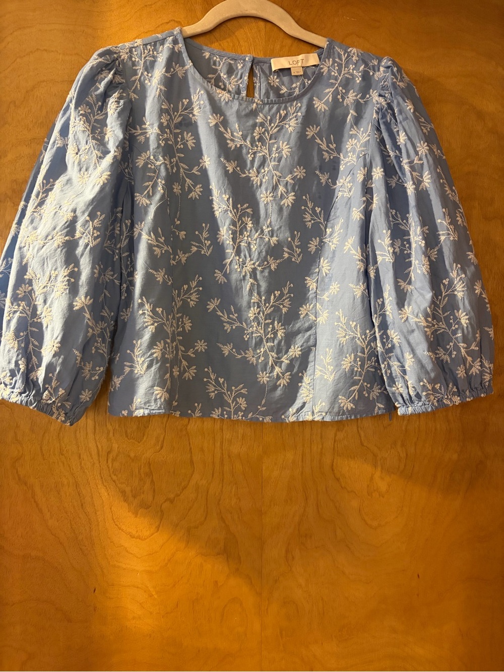 LOFT Light Blue Floral Puff-Sleeve Blouse